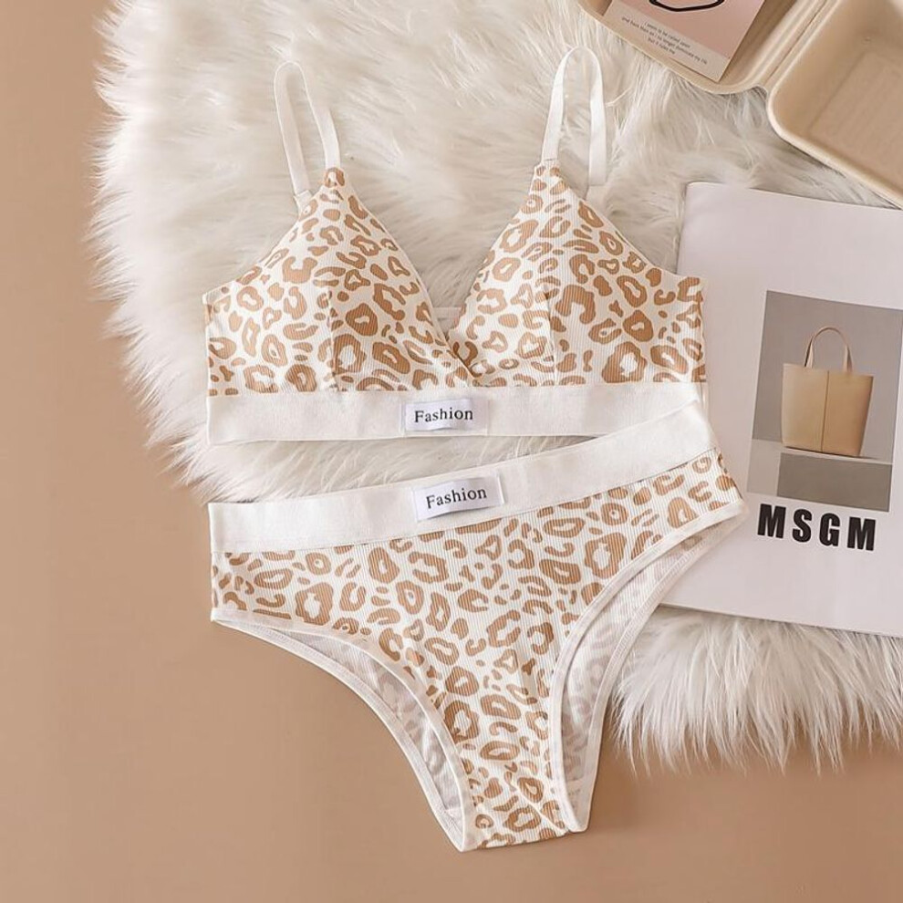 (khaki, One Size) Women Seamless Sexy Bra Set Low Waist Panties Leopard Bralette Lingerie Vneck Sport Brassiere Female Cotton Intimate Underwear