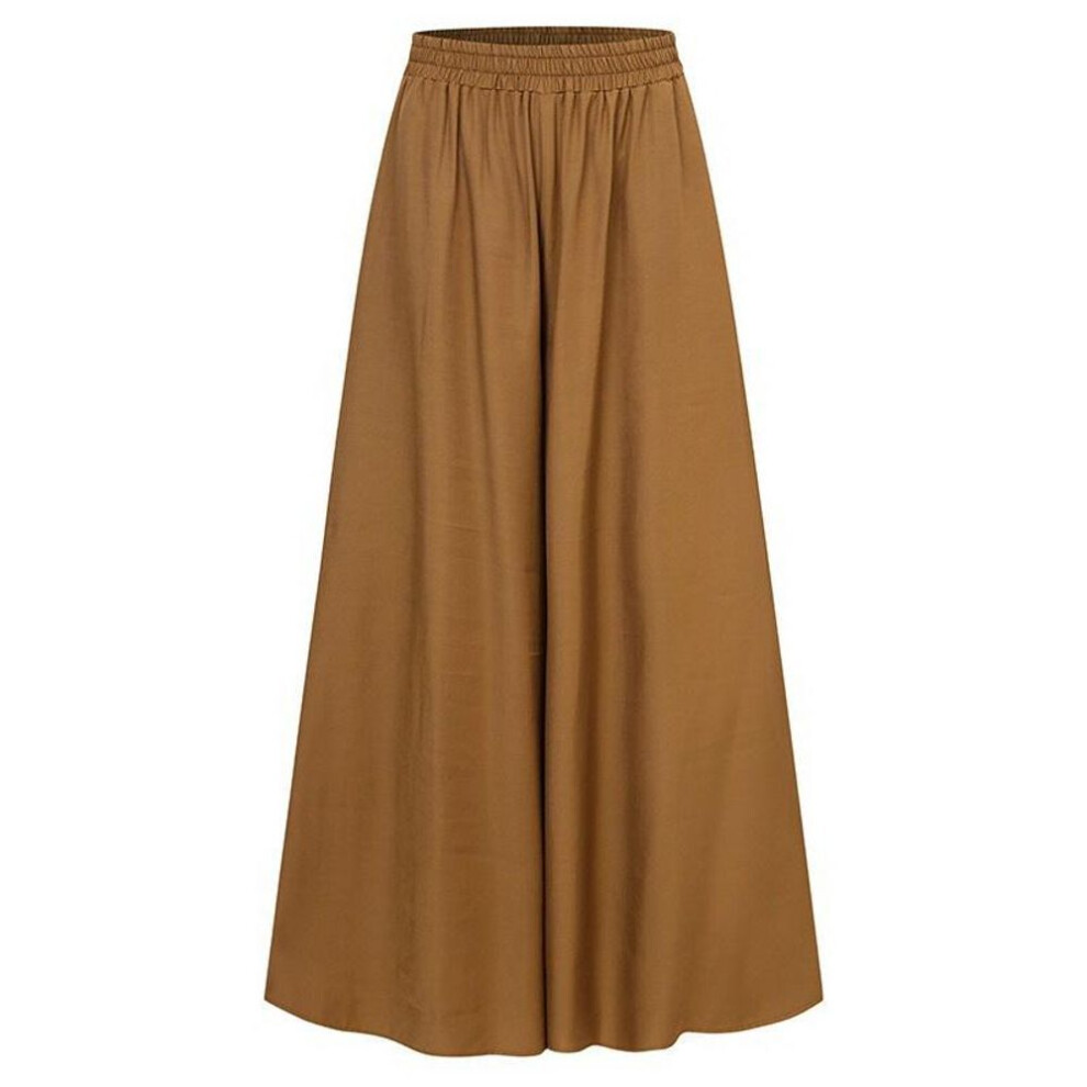 (tan, XL) Spring Autumn Band Leg Pants Female Solid Wide Full Length Pants Female Ladies Trousers Plus Size