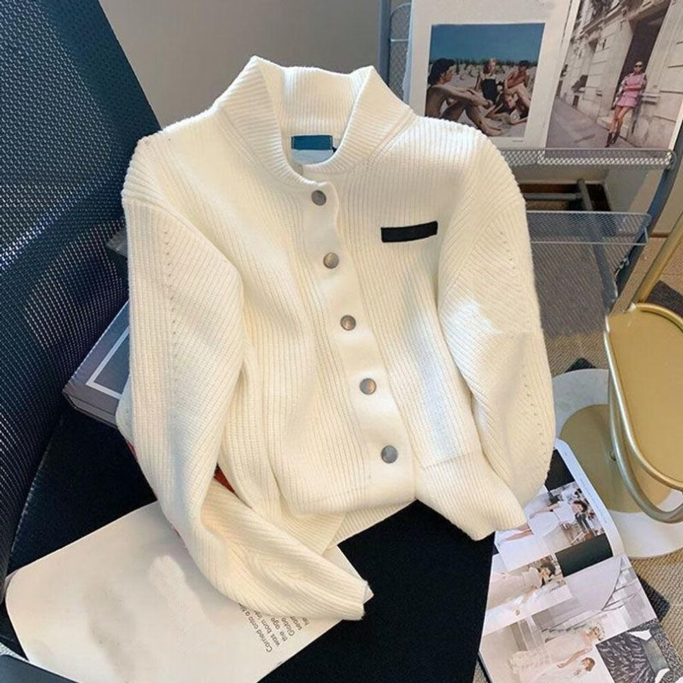 (One Size, white) Sweater Cardigan Jacket Women Spring and Autumn New Loose O Neck Long Sleeve Knit Cardigan Sweater Female Top