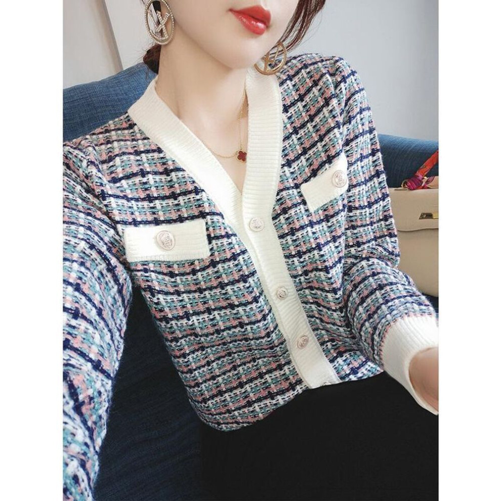 (One Size, white) Knitted Cardigan Ladies Sweater Jacket 2022 Early Autumn Top Design Long Sleeve V Neck Korean Women Cardigan Sweater Clothing