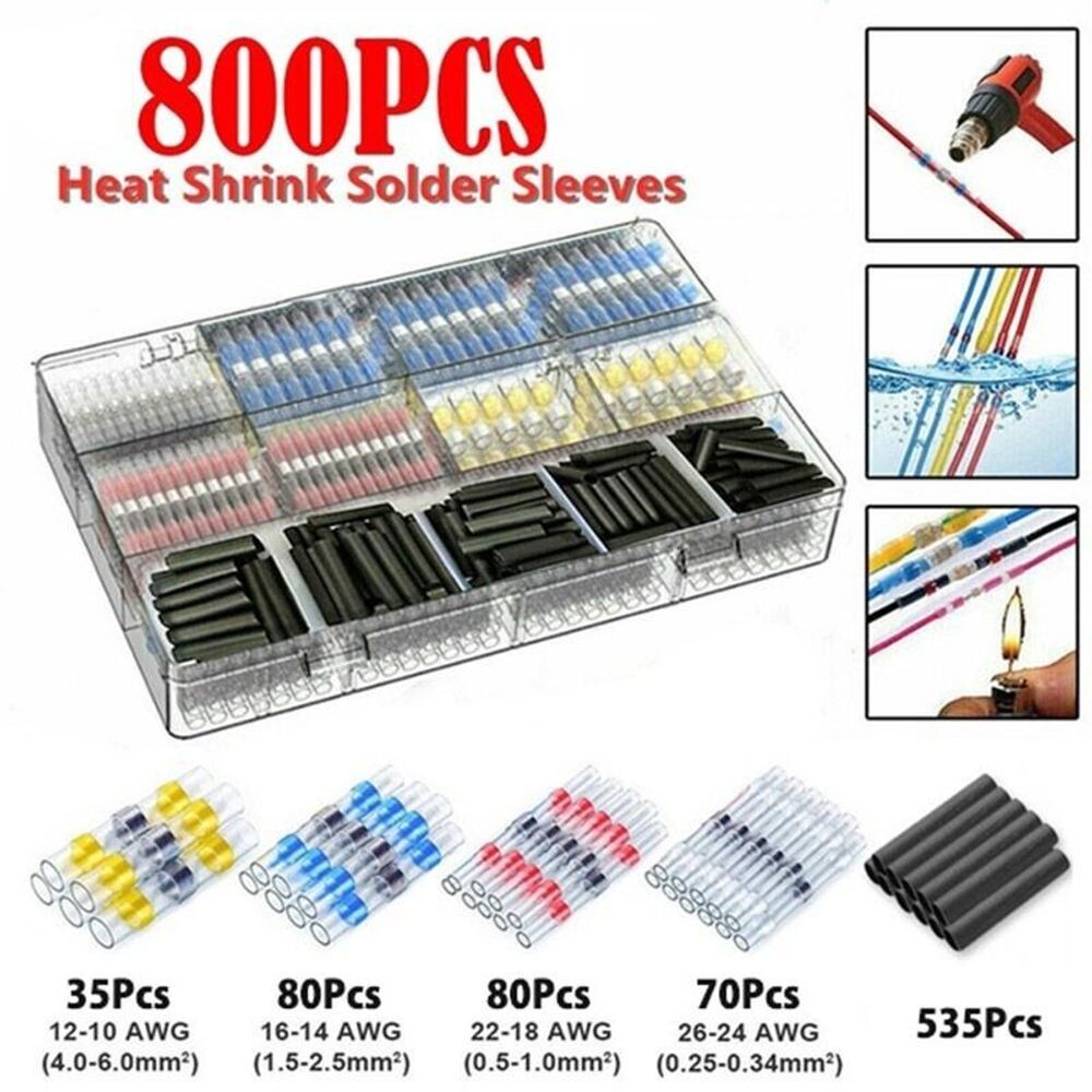 800PCS Waterproof Solder Seal Heat Shrink Wire Butt Terminal