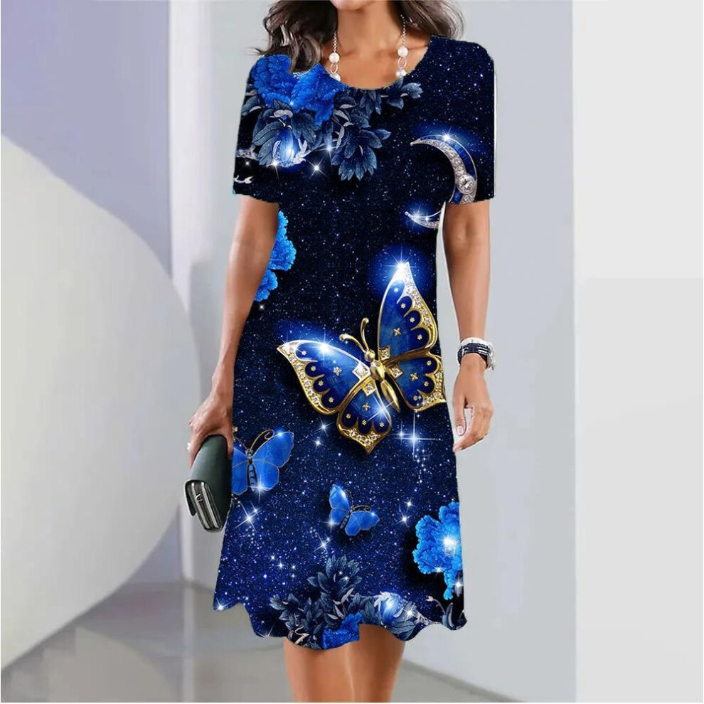 (as the picture, 5XL) Retro Bright Flowers Dress O-neck Hippie Flower Power Cute Dresses  Street Wear Graphic Casual Dress With Pockets Plus Size 5xl
