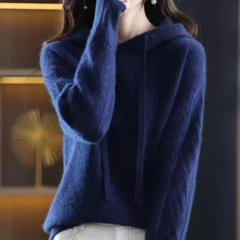 (One Size, blue) Pullover Autumn And Winter 2022 Hooded Knitwear Fried Dough Twist Sweater Long Sleeve Women Loose Knitting Sweater