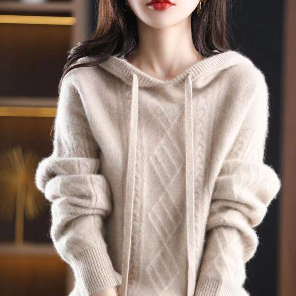 (One Size, beige) Pullover Autumn And Winter 2022 Hooded Knitwear Fried Dough Twist Sweater Long Sleeve Women Loose Knitting Sweater