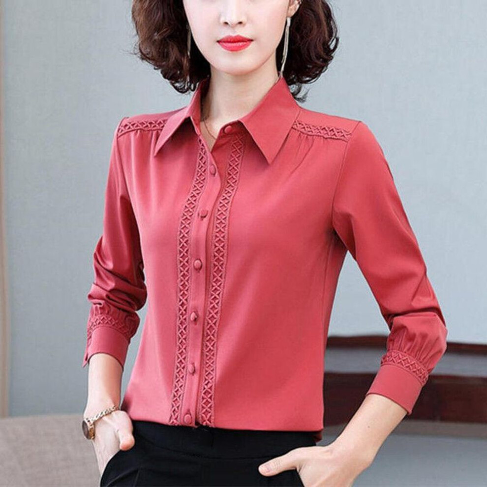 (4XL, brick red) Spring Autumn Shirts For Women Elegant Casual Long Sleeve Office Ladies Tops Plus Size Vintage Blouse Shirts Female