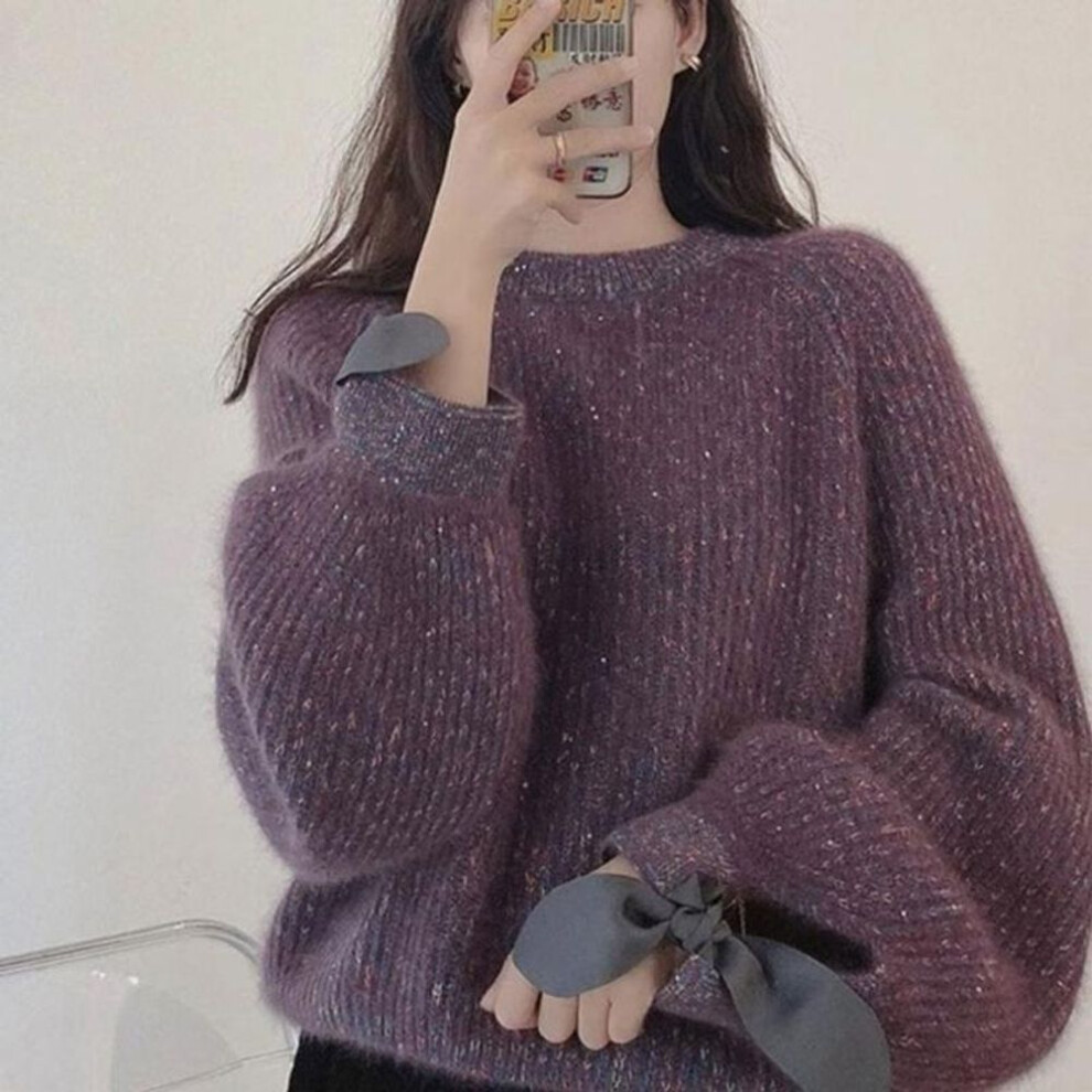 (One Size, purple) Pullover sweater for women autumn and winter outerwear design sense laziness Spring and autumn knitwear female tops