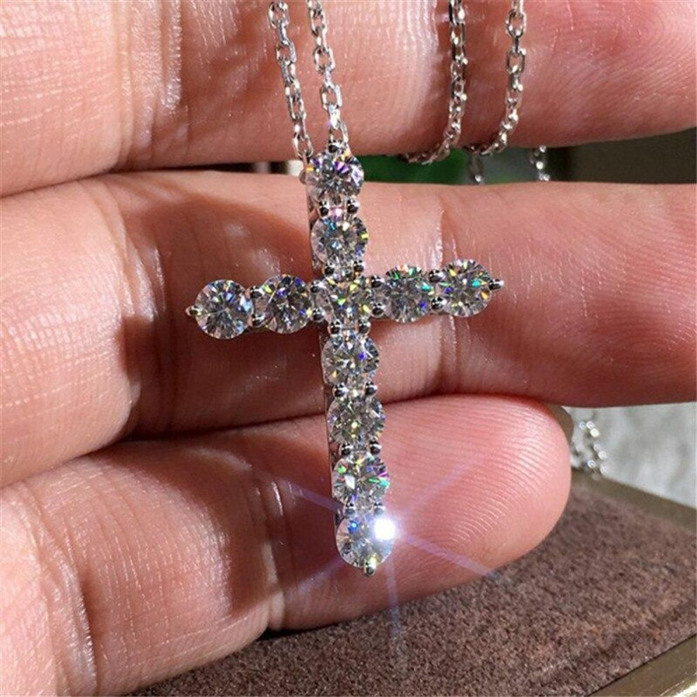 (as the picture) 925 Silver D Color 1.1ct 3mm Moissanite Vvs1 Cross Pendant Necklace For Women Or Men