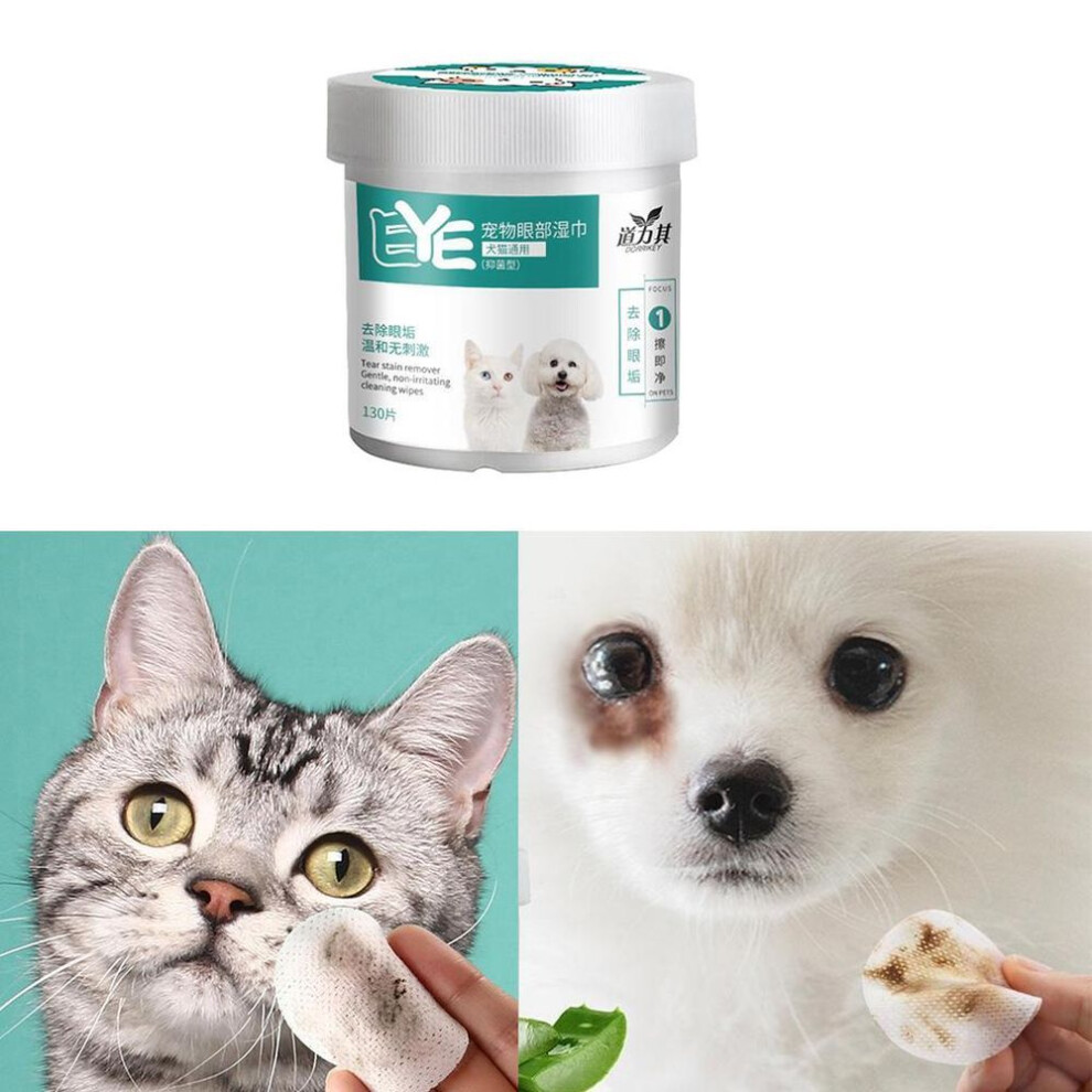 (Eye wipe) 130pcs Box Pet Ear Cleaner Wipe, Eye Wipes For Dogs Cats Puppies, Cleaning Tear Stains Dirts Earwax, Non Woven Fabric