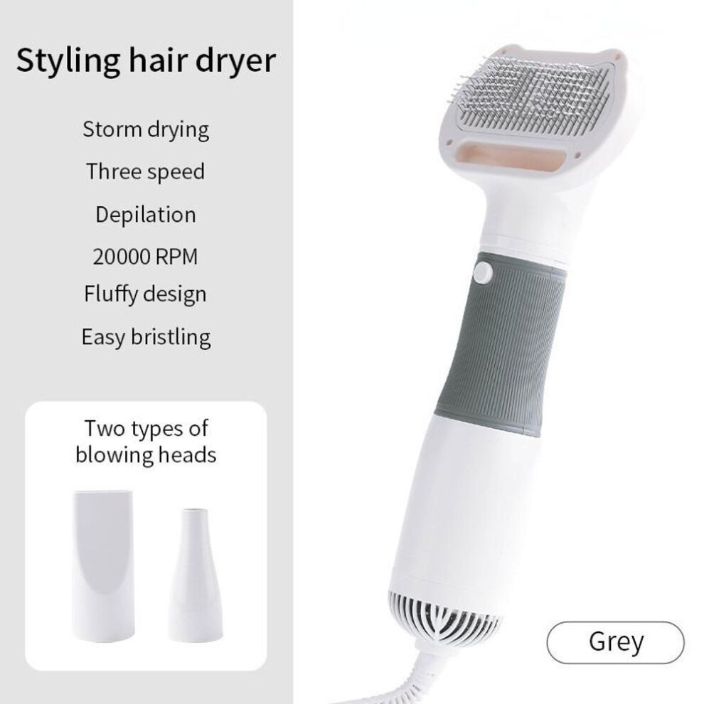 (EU plug, grey) 3 In1 Pet Dog Dryer Quiet Dog Hair Dryers And Comb Brush Grooming Kitten Cat Hair Comb Puppy Fur Blower Low Noise Temprature