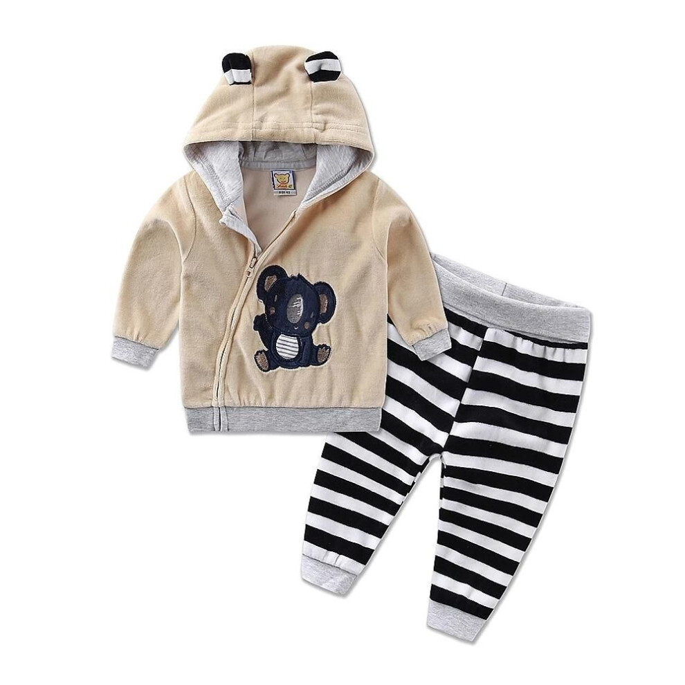 (brown, 68) Newborn Boy Girl Infant Clothing Velour Winter Spring Long Sleeve Trousers Set With Hat Zipper Kidswear Aapparel
