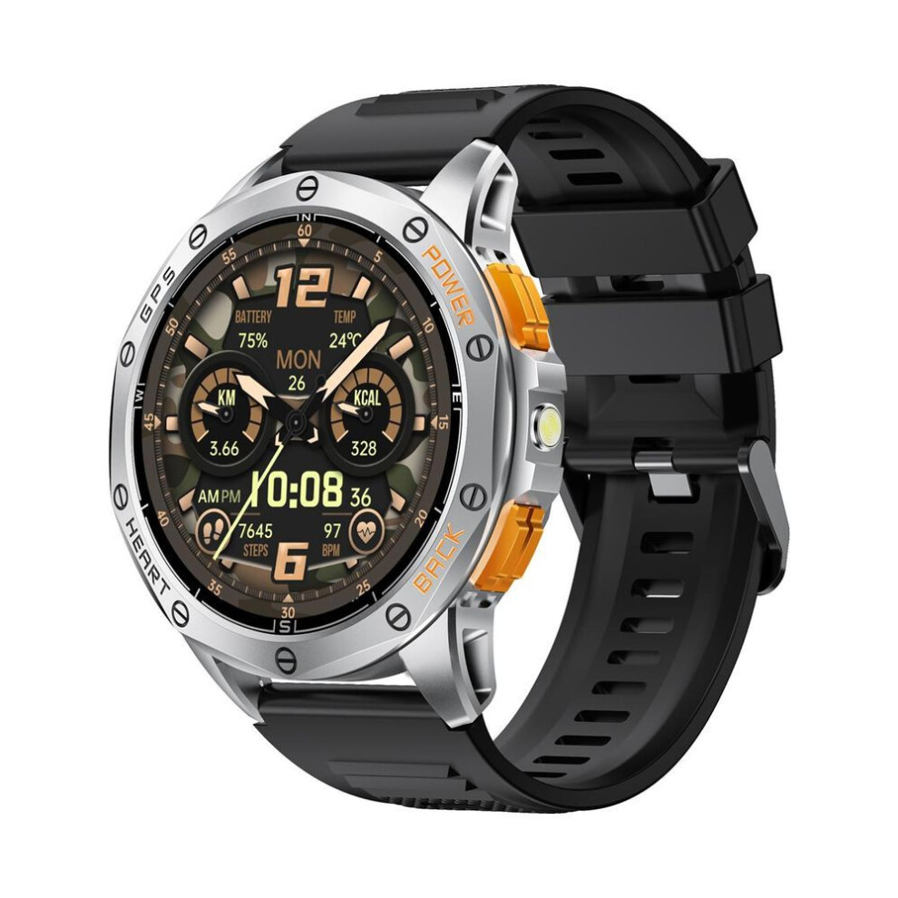 (silver) MEVADEN 1.5 inch Amoled Screen Men&apos;s Bluetooth Call Smart Watch Sports Compass GPS Fitness Tracker Heart Monitor Smartwatch For Android IOS