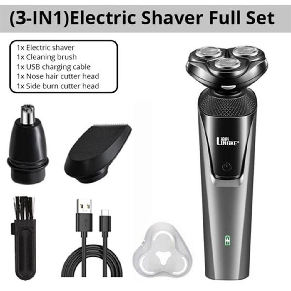 (silver, Electric shaver) 3 In 1 Electric Shaver For Men 4d Razor Beard Trimmer Usb Rechargeable Portable Water Wash Hair Clipper Facial Epilato
