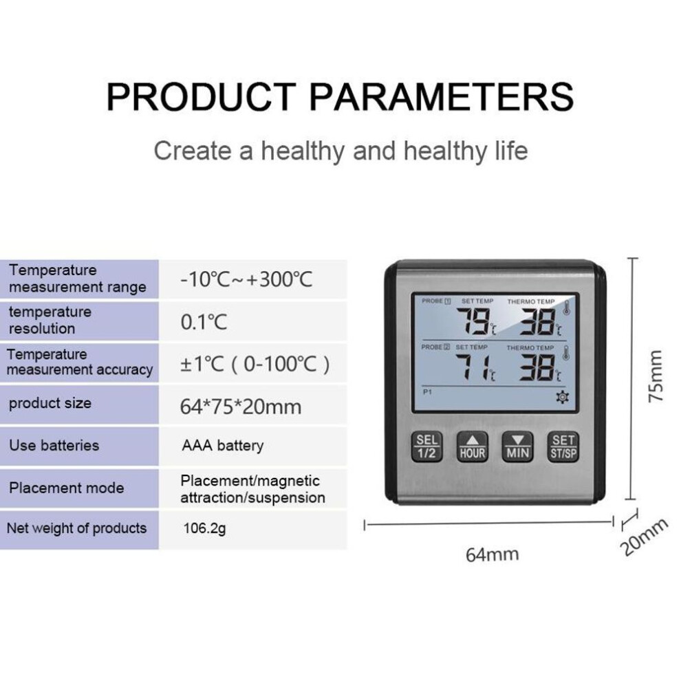 Food Thermometer Digital Dual Probe Kitchen Meat Bbq Thermometer Waterproof Cooking Tools