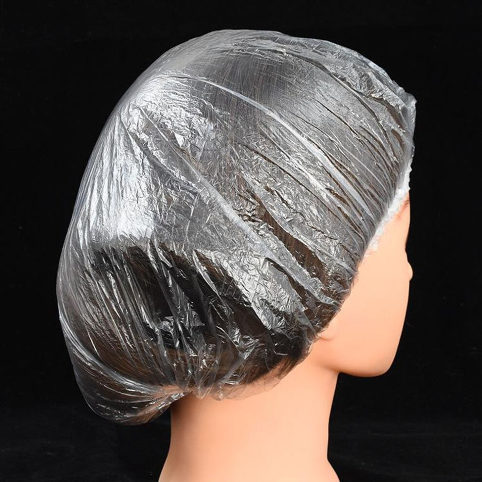 100pcs Disposable Shower Bath Cap Plastic Waterproof Woman Head Hair Cover Bathing Hat Plastic