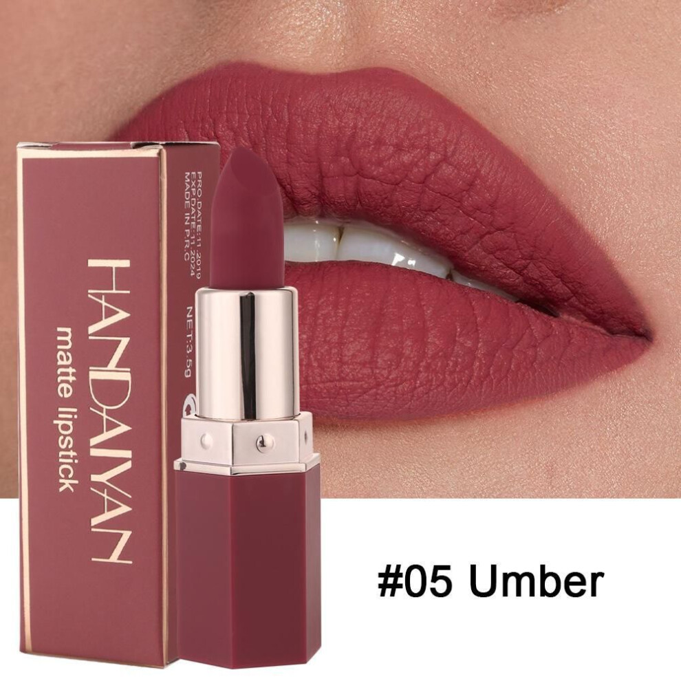 (05) Handaiyan 6 Colors Matte Waterproof Velvet Nude Lipstick Sexy Red Brown Pigments Makeup Long Lasting Profissional