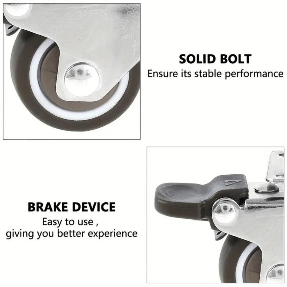 4pcs Heavy Duty Swivel Castor Silent Trolley Wheels Furniture Rubber Rotatable Caster With Safety Lock Brake
