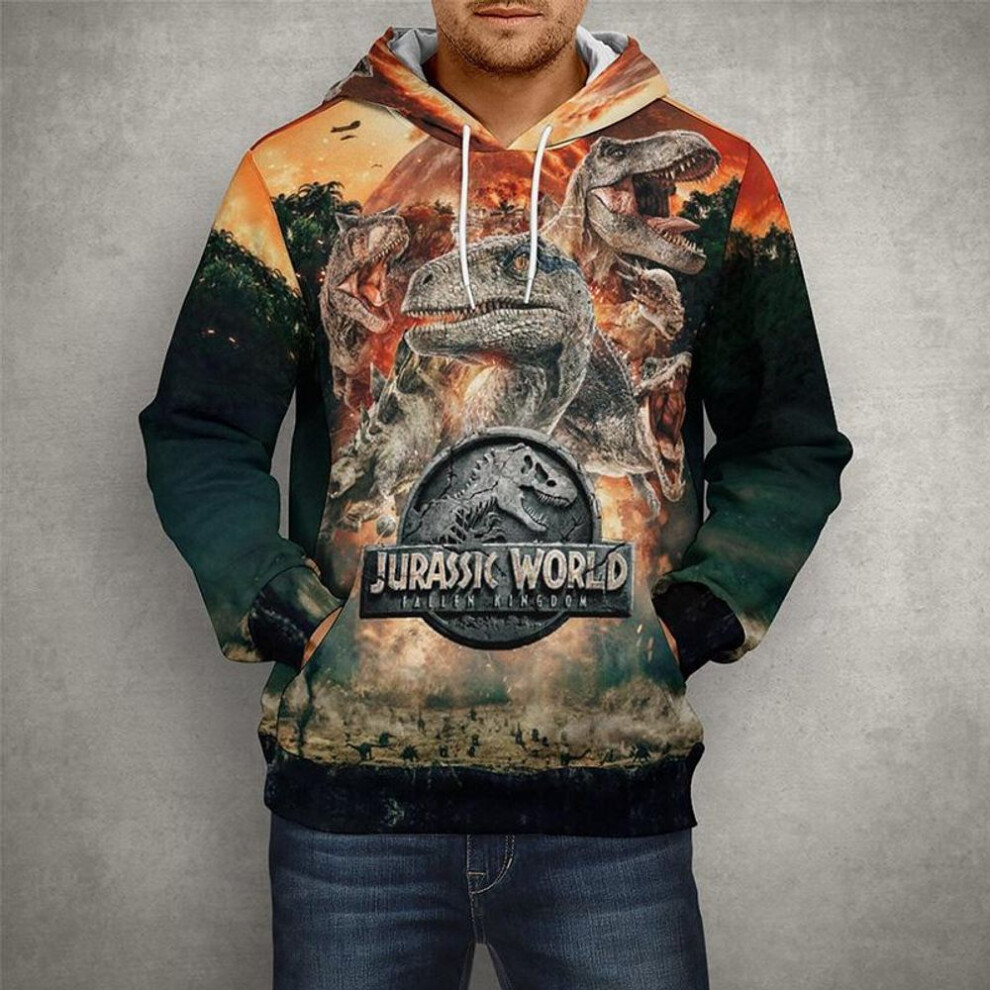 (navy blue, XS) Autumn Men Hoodies Tops Jurassic Park 3D Print Pullover Fashion Clothes Casual Jurassic World Swearshirts Streetwear Dinosaur Coat
