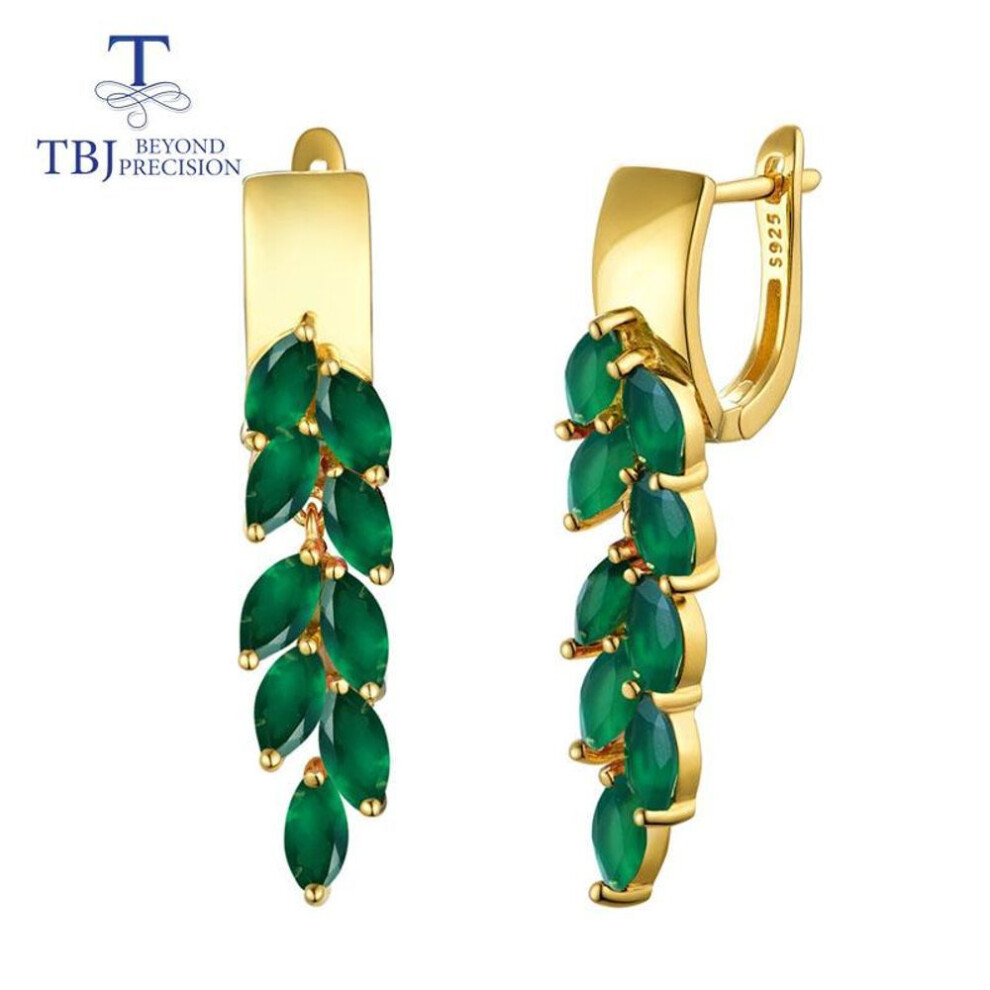 (green, m) Amazing Earring Natural Green Agate Clasp Drop Earrings 925 Sterling Silver Fashion Fine Jewelry For Girls