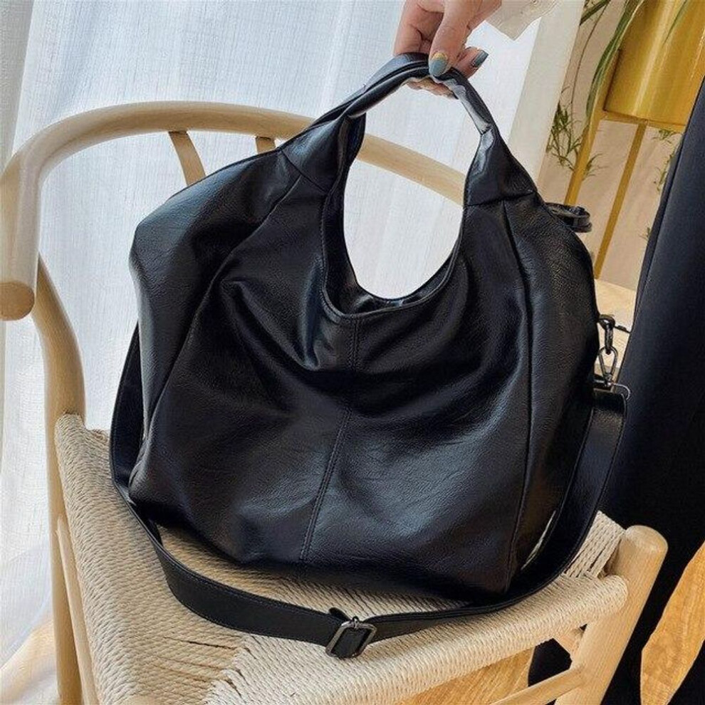 (black) Large Soft Leather Tote Bags For Women 2021 New Simple Hobo Bag Fashion Korean Shoulder Handbag Female Crossbody Half Moon Bags