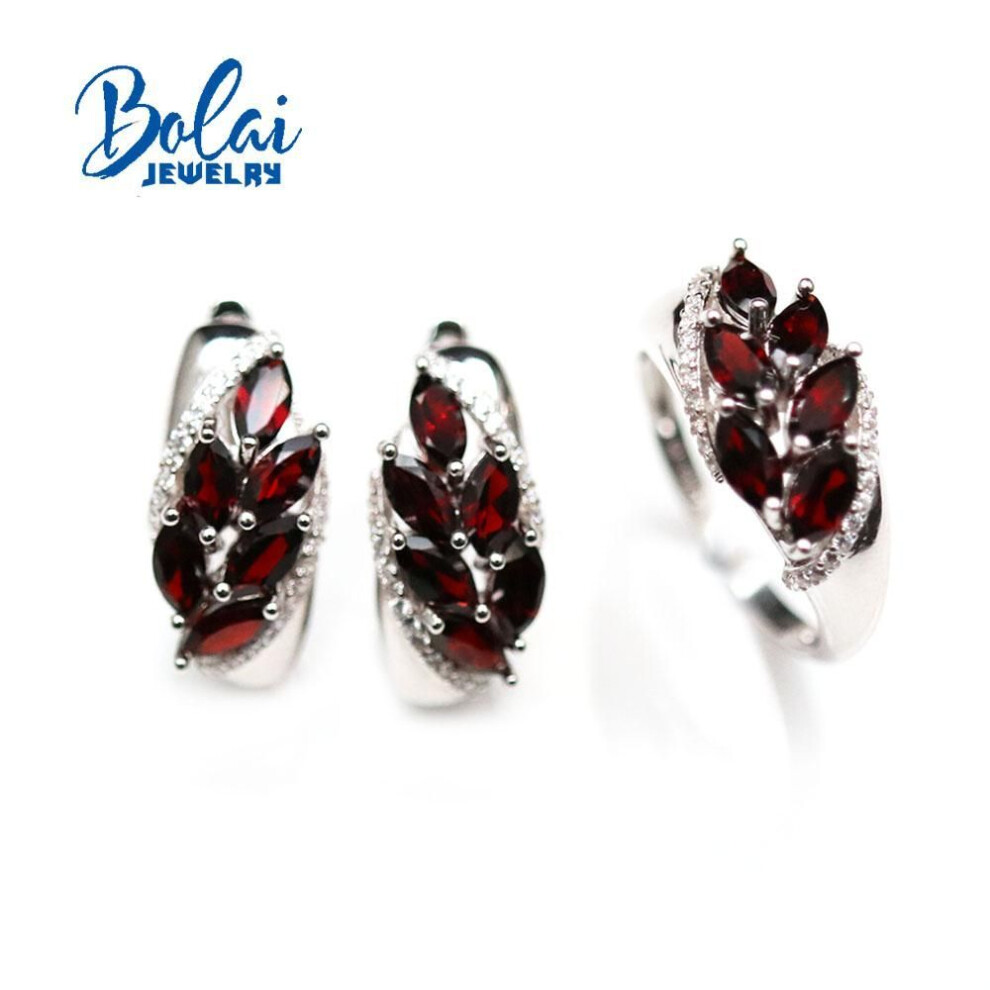 (red, 9#) 100% Natural 6ct Red Garnet Jewelry Set,925 Sterling Silver Gemstone Earring Ring For Women Mom Wife Nice Gift