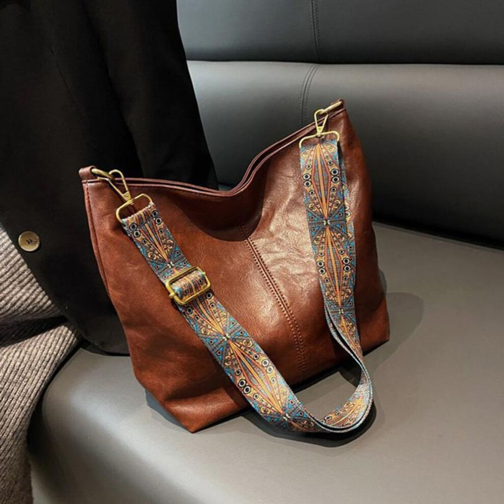(coffee, 24x12x26cm) Vintage Women&apos;s Shoulder Bag PU Leather Bucket Crossbody Messenger Bag, Shopping Tote Purse