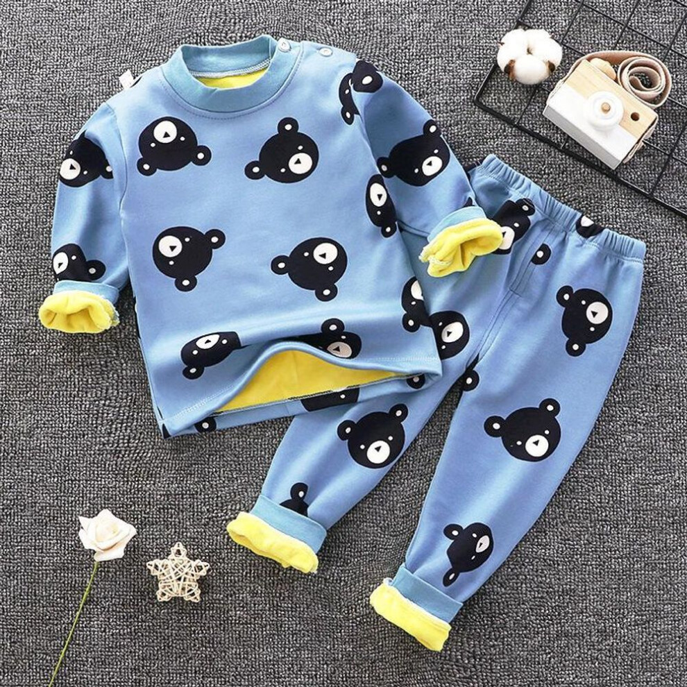 (light blue, 100cm) Winter Children&apos;s Clothing Thermal Underwear Set Plus Velvet Baby Boys Thicken Girl Clothes Kids Pajamas Suit