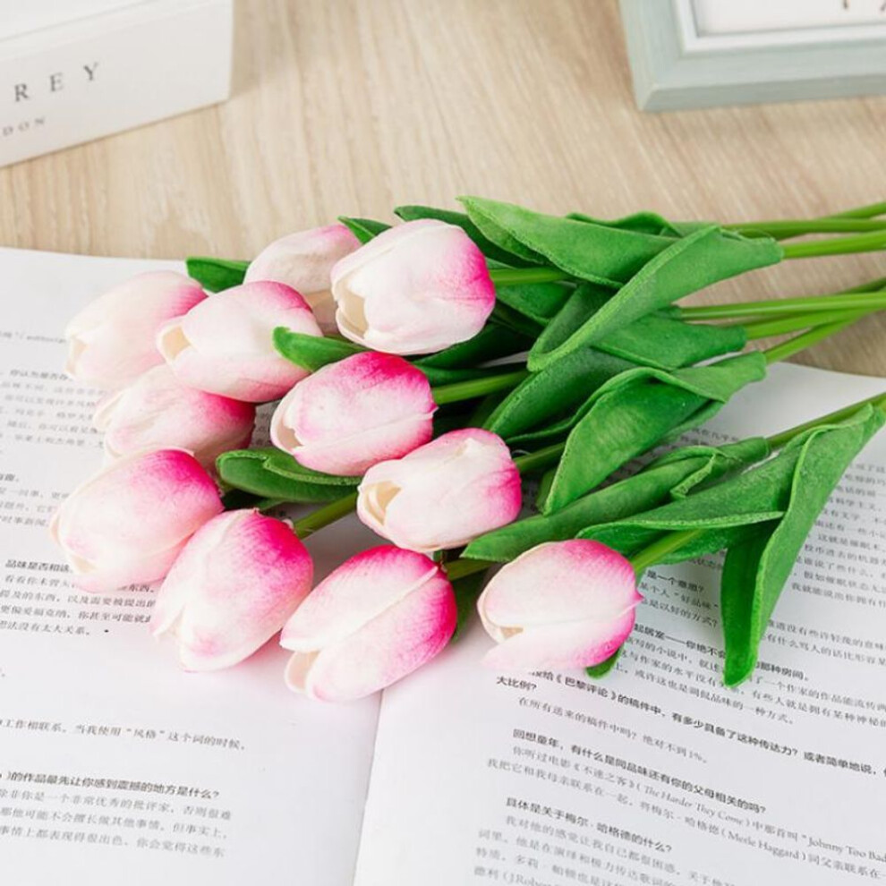 (rose red) 10PCS Tulip Rose Artificial Flower Latex Real Touch Wedding Bouquet Home Decor Wedding Decoration