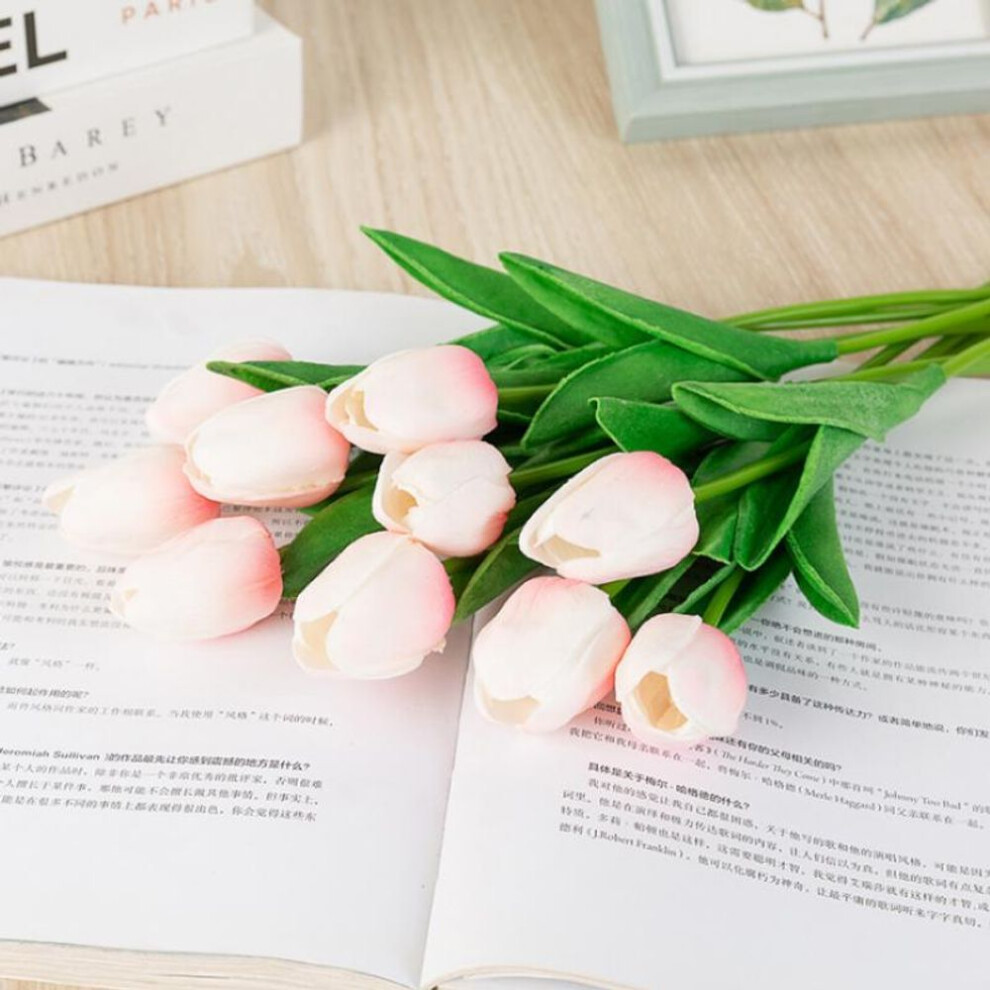 (pink) 10PCS Tulip Rose Artificial Flower Latex Real Touch Wedding Bouquet Home Decor Wedding Decoration
