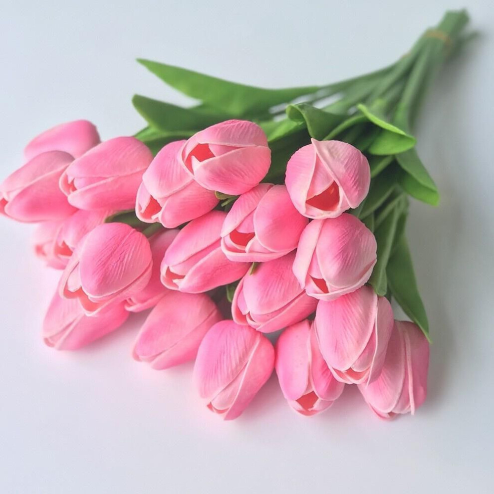 (dark pink) 10PCS Tulip Rose Artificial Flower Latex Real Touch Wedding Bouquet Home Decor Wedding Decoration