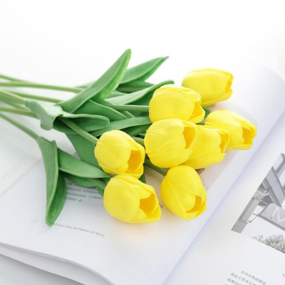 (yellow) 10PCS Tulip Rose Artificial Flower Latex Real Touch Wedding Bouquet Home Decor Wedding Decoration