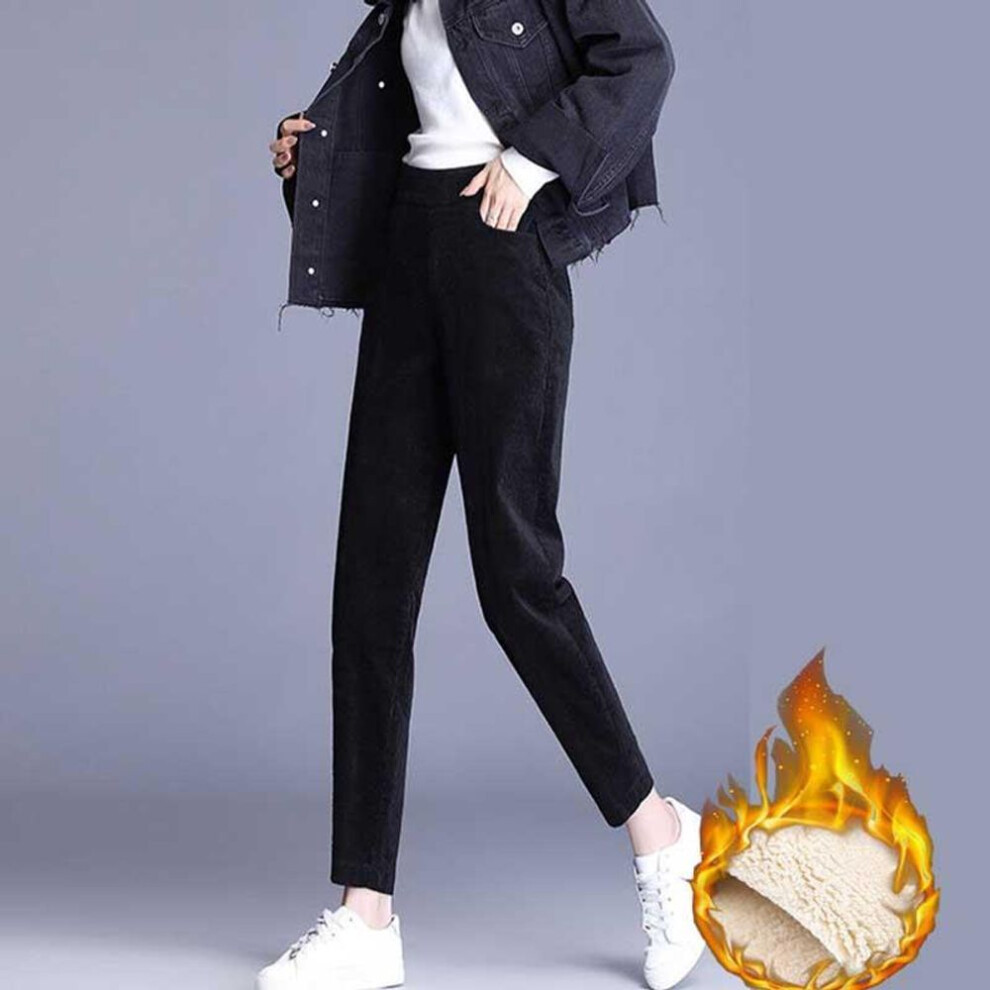 (black, XL) Women Lambs Wool Pant Winter Thick Warm Cashmere Pants Corduroy Female Solid Color Loose Trousers