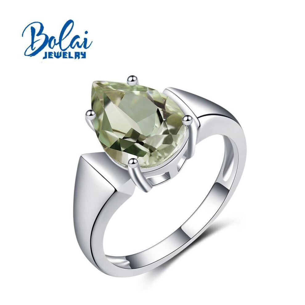 (green, us ring size 7#) 925 sterling silver women Ring natural gree amethyst pear 8*12mm fine jewelry for women Gift