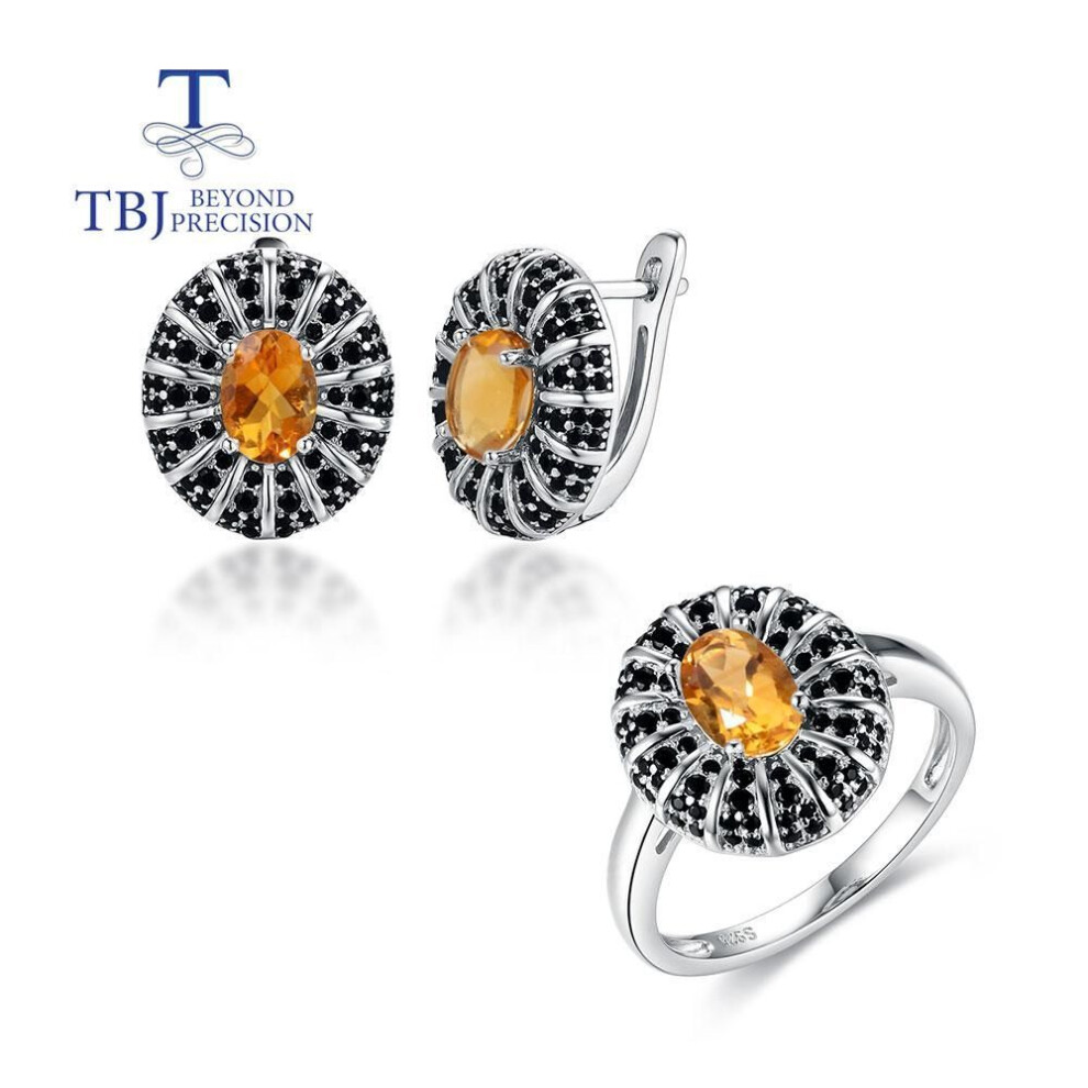 (yellow, us ring size 7#) New Arrival!golden Yellow Citrine Jewelry Set Elegant Design 925 Sterling Silver Fine Jewelry For Women Wife Nice Gift