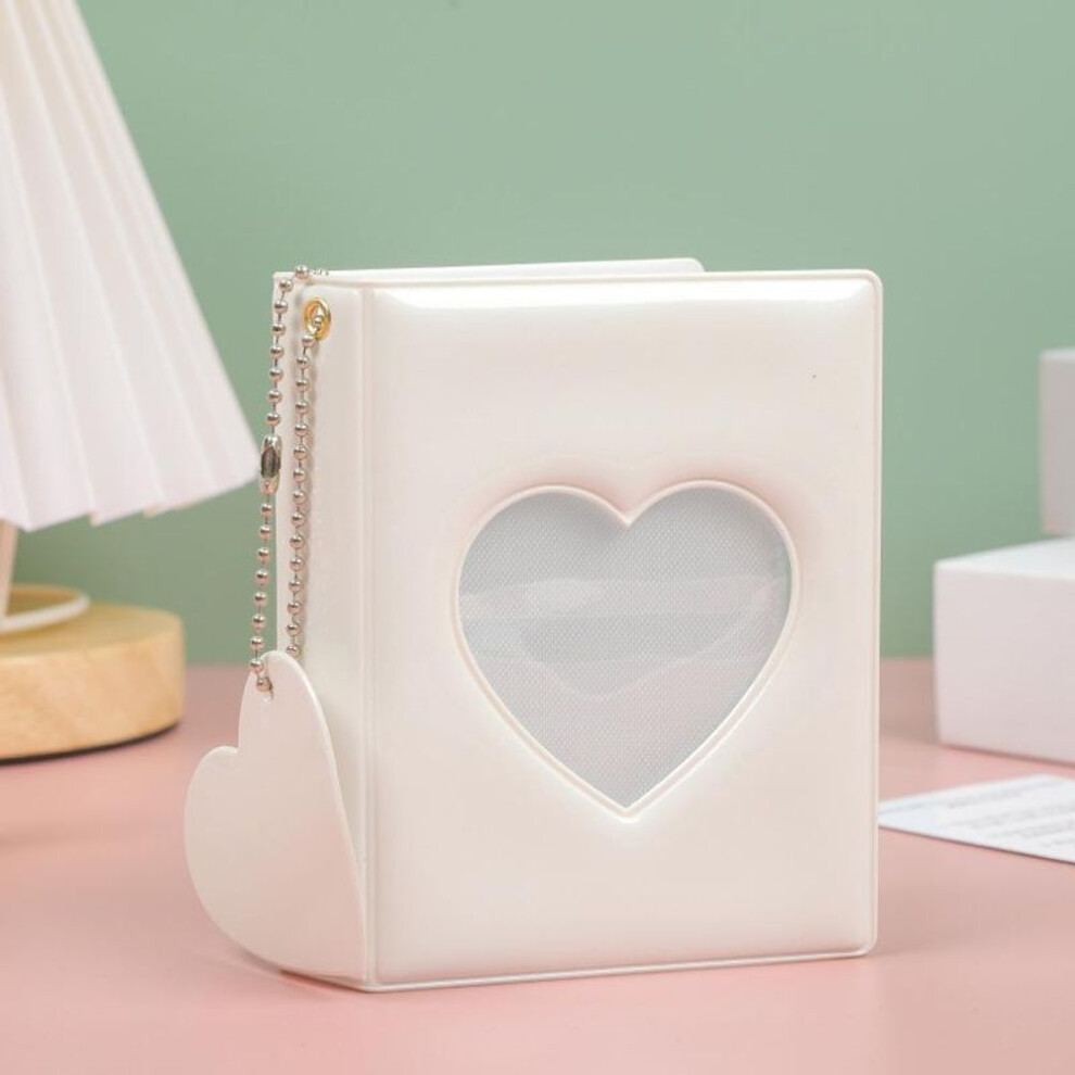 (white) Solid Color 3-inch Photo Album Album Love Hollow Photocard Holder With Heart Pendant Kpop Idol Cards Collect Book Polaroid Album
