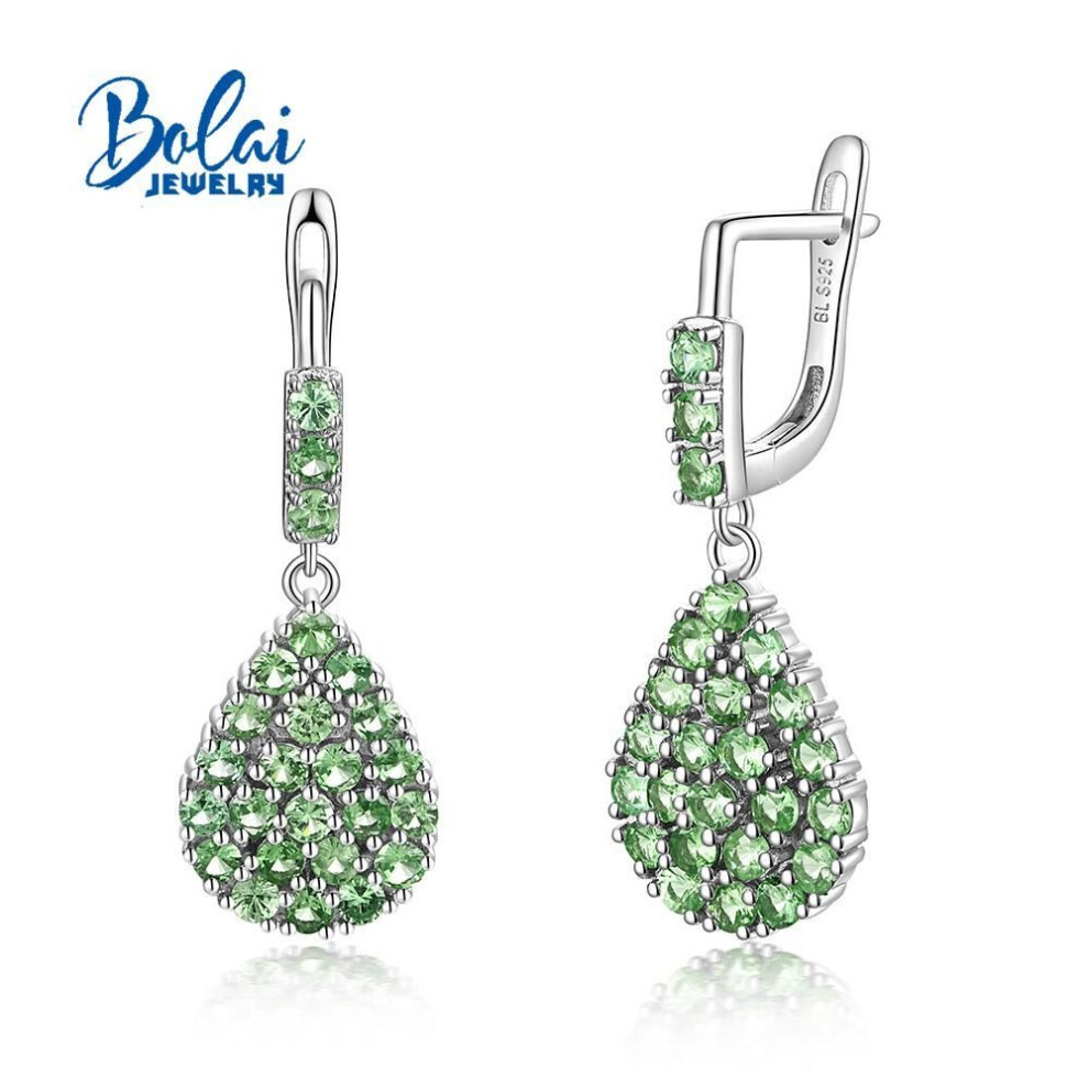 (green, M) Bolaijewelry Natural Green Tsavorite Garnet Gemstone Earring 925 Sterling Silver Fine Jewelry For Women Mom Gift