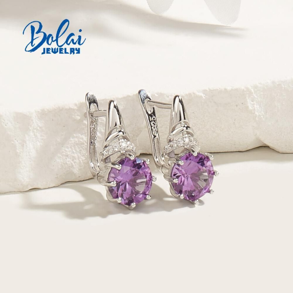 (purple, M) 925 Sterling Silver Clasp Earring Round 8mm Created Color Change Alexandrite Gemstone Fine Jewelry For Women From Bolai