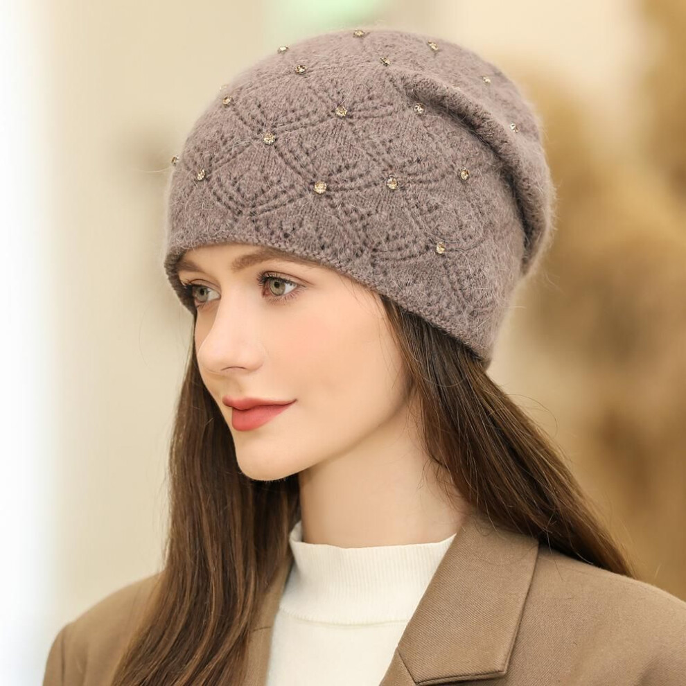 (khaki, 55cm-58cm) New Women Winter Hat Streetwear Warm Cap Fashion Decorate Beanie Hat For Female Casual Knitted Hat