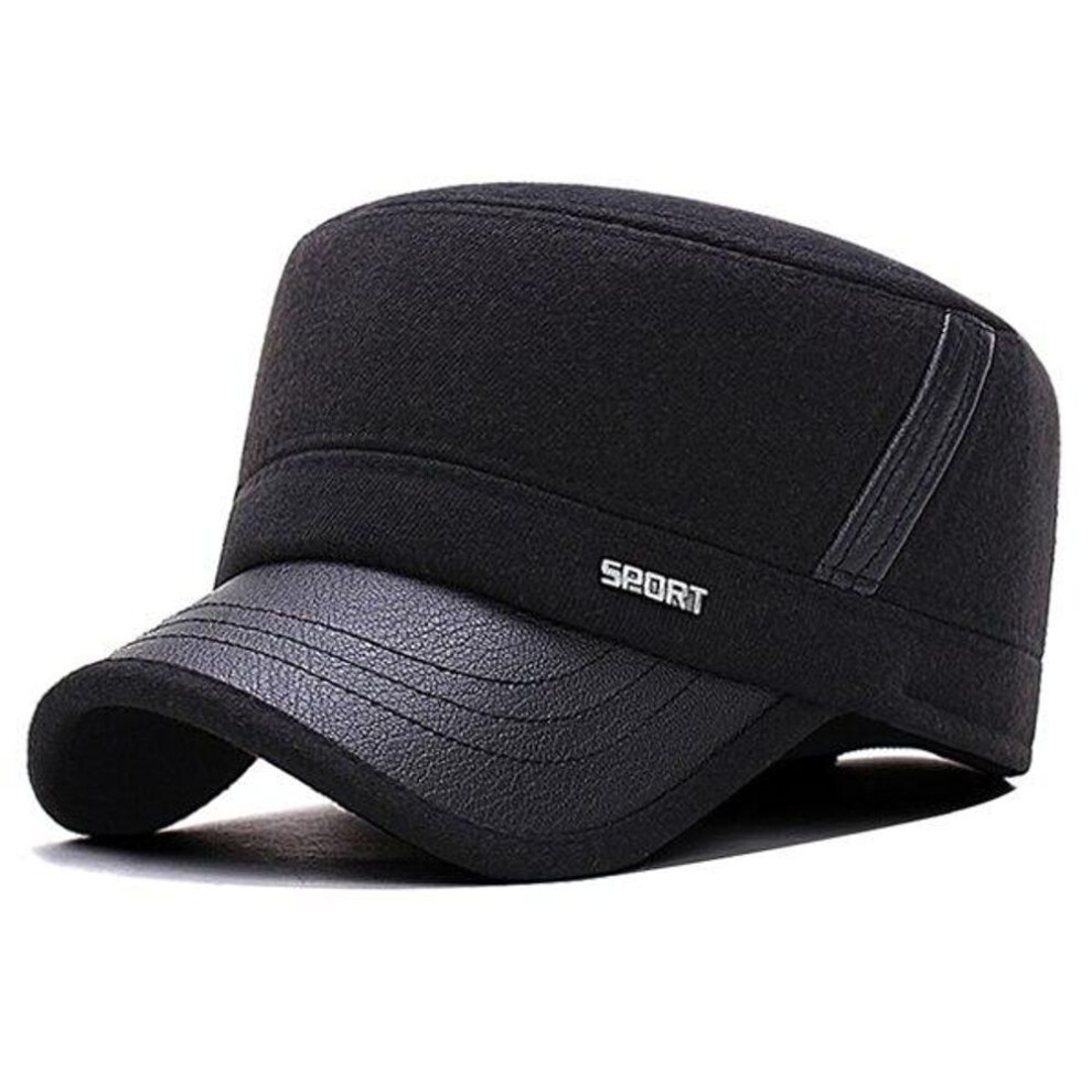 (black, 55-61CM) Warm Winter Cap Sport Golf Military Flat Hat Caps For Men Snapback Casquette Bones Dad Cap Gorras Earflaps Thicken Male Baseball