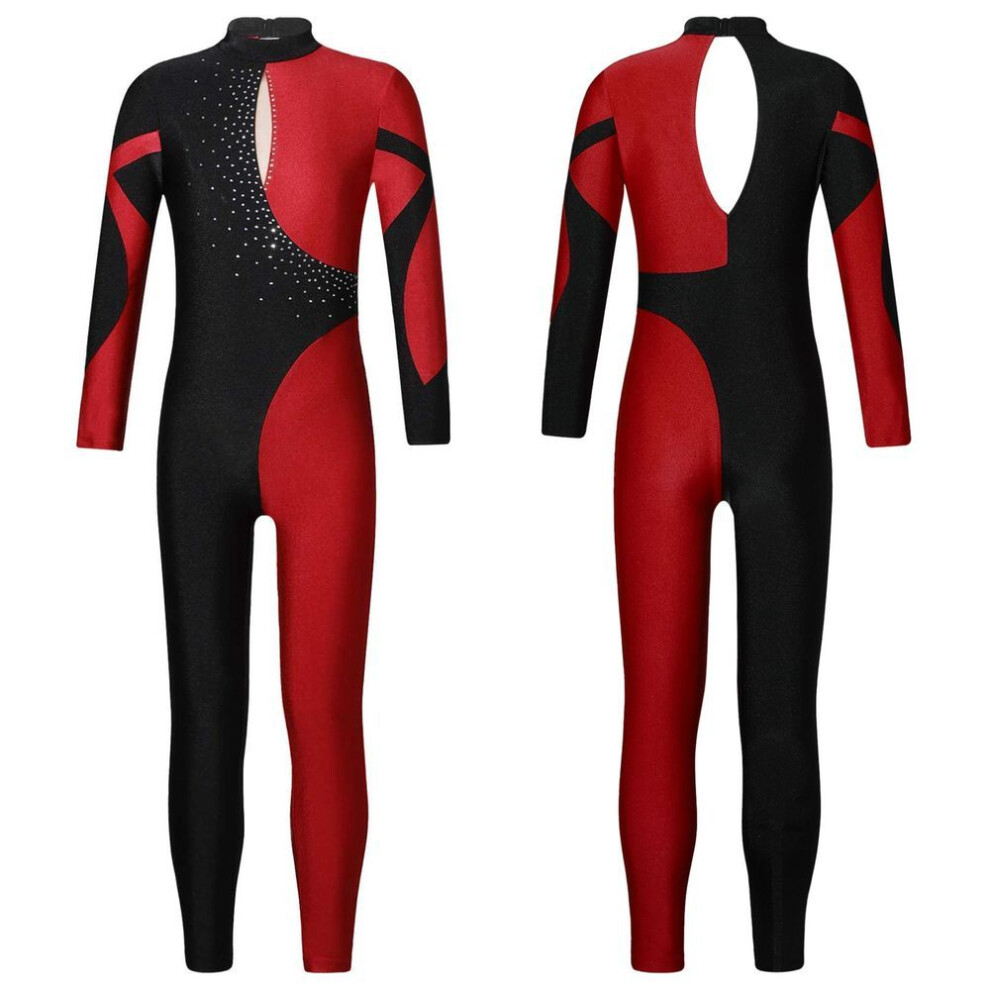 (burgundy, 9-10 Years) Gymnastics Leotards For Kids Girls Ballet Unitard Athletic Jumpsuit Long Sleeve Yoga Workout Skating Dancing Costume Catsuit