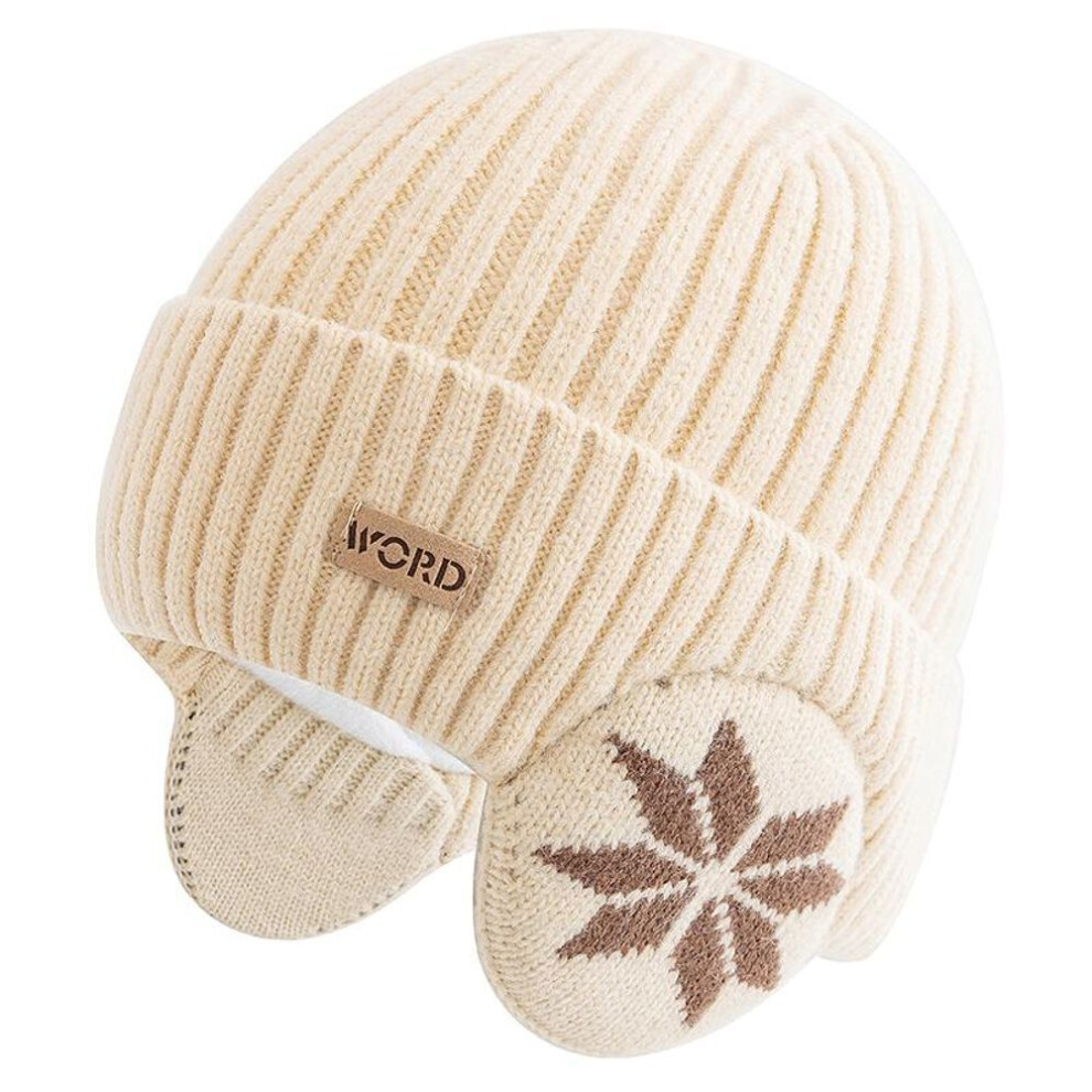 (beige, 55cm-60cm) New Unisex Winter Hat Fleece Lined Warm Cap Stylish Soft Beanie Hat For Men Women Outdoor Earflap Knitted Hat