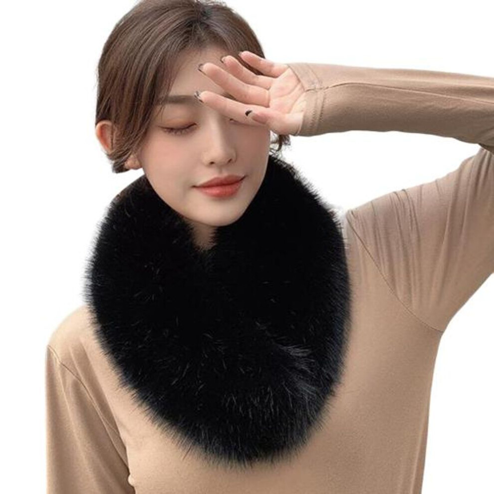 (black) Solid Color Wide Warm Clip Buckle Scarf Women Winter Faux Fur Scarf Neck