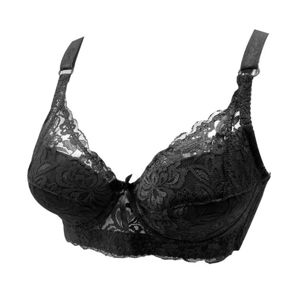 (black, 38/85) Women Embroidery Bra Anti-sag Gathered Bra Underwire Breathing Adjustable Bra Push-up Bras Plus Size 80b-105d