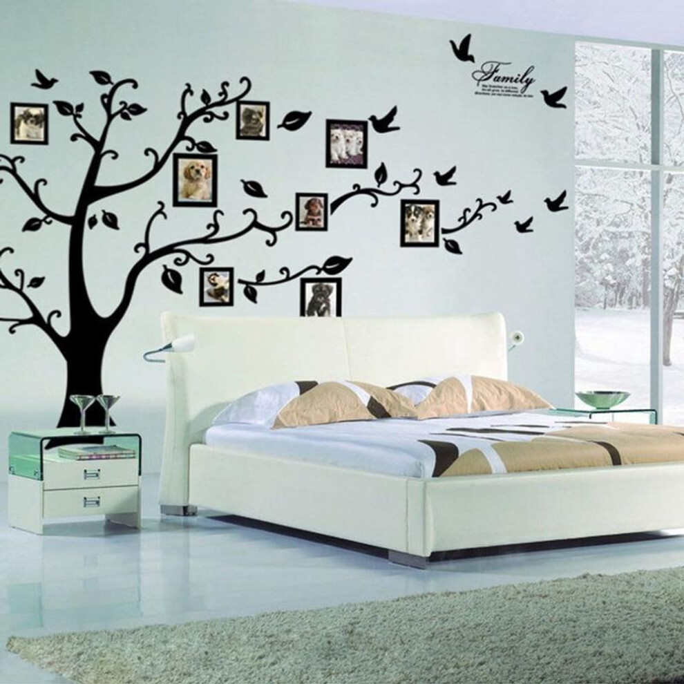 (as the picture) Large 250*180cm/99*71in Black 3D Diy Photo Tree Pvc Wall Decals/adhesive Family Wall Stickers Mural Art Home Decor