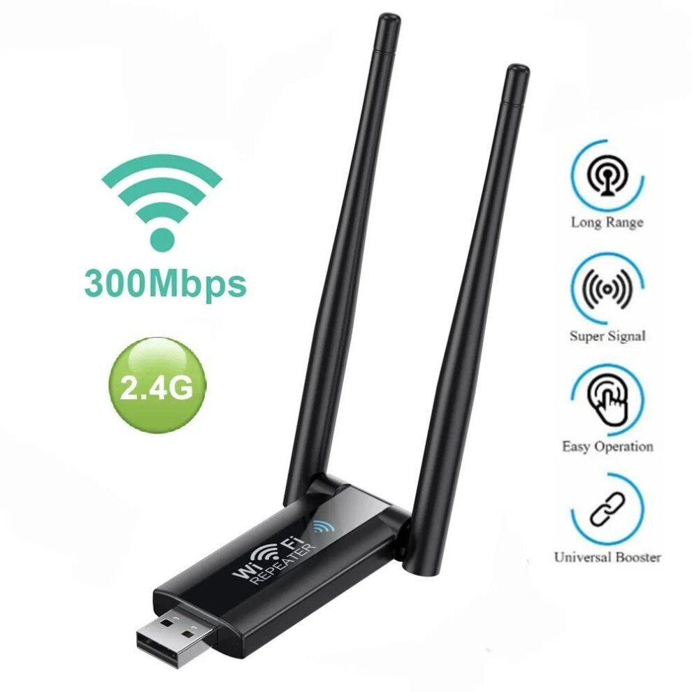 300mbps Portable Usb Wifi Adapter Network Extender Wifi Signal Amplifier Booster Wireless Network Card With Antenna Wi Fi Repeater Usb Wi Fi Dongle