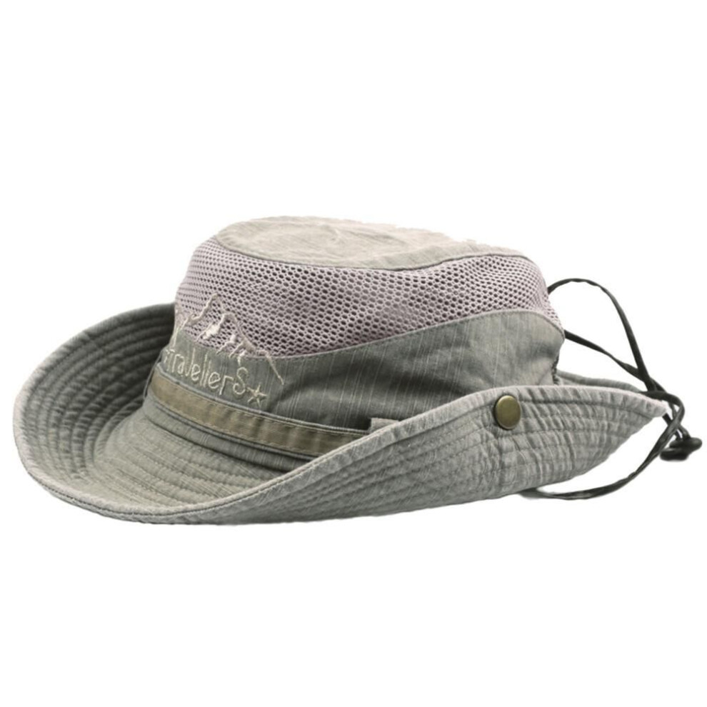 (khaki, One Size) (lolili) Mens Cotton Embroidery Visor Mesh Bucket Hats Fisherman Hat Outdoor Climbing Cab