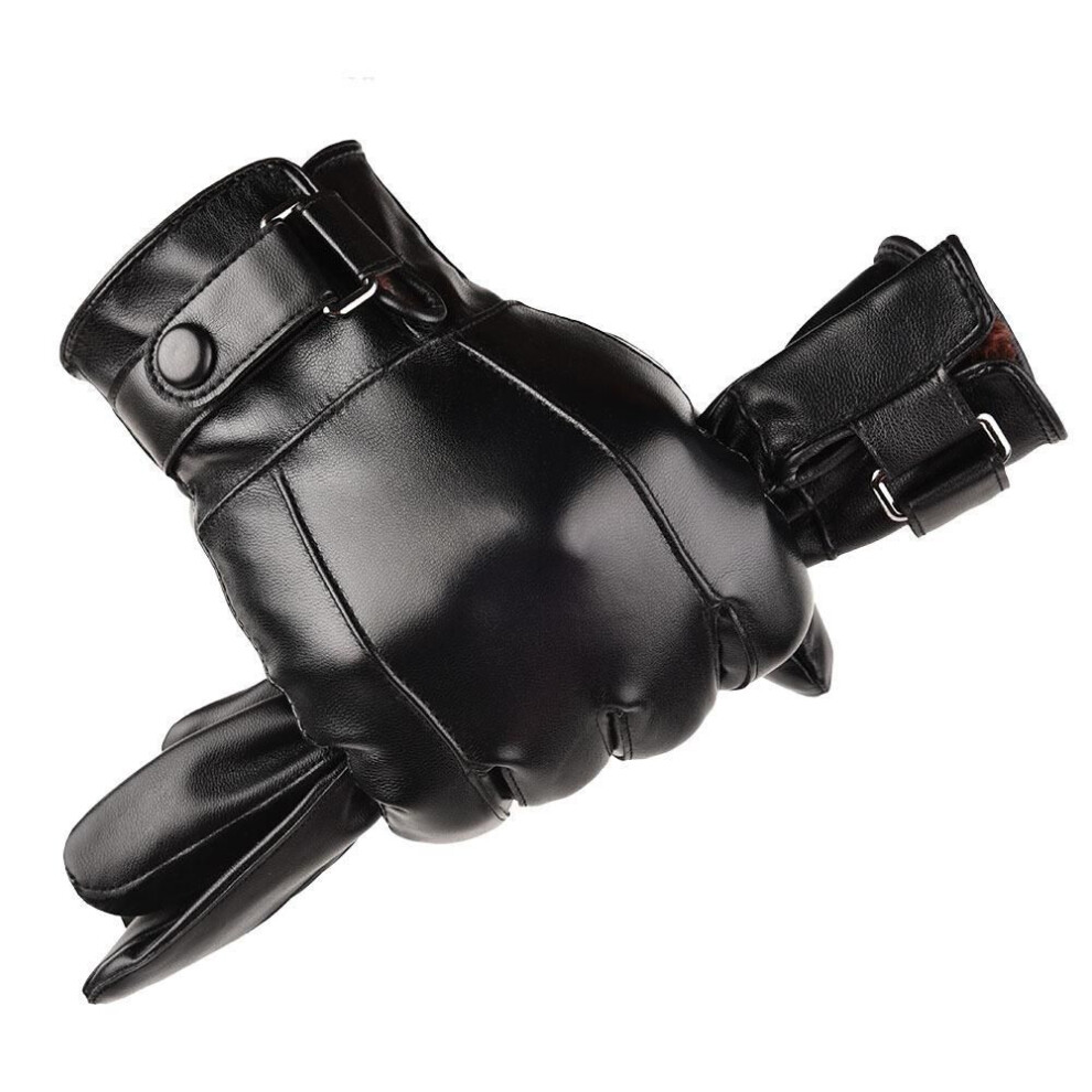 (black, One Size) Winter Gloves For Men Genuine Leather Gloves Outdoor Cycling Black Real Sheepskin Keep Warm Driving Motorcycle Gloves