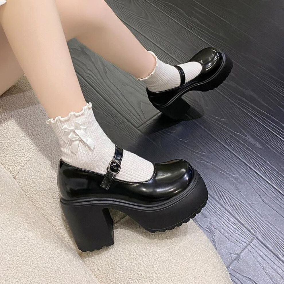 (black, 36) Fashion White Platform Pumps for Women Super High Heels Buckle Strap Mary Jane Shoes Woman Goth Thick Heeled Party Shoes Ladies