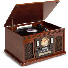 Victrola Navigator 8-in-1 Bluetooth Record Player & Multimedia Centre, Built-in Stereo Speakers, Wireless Music Streaming, Real Wood - Mahogany