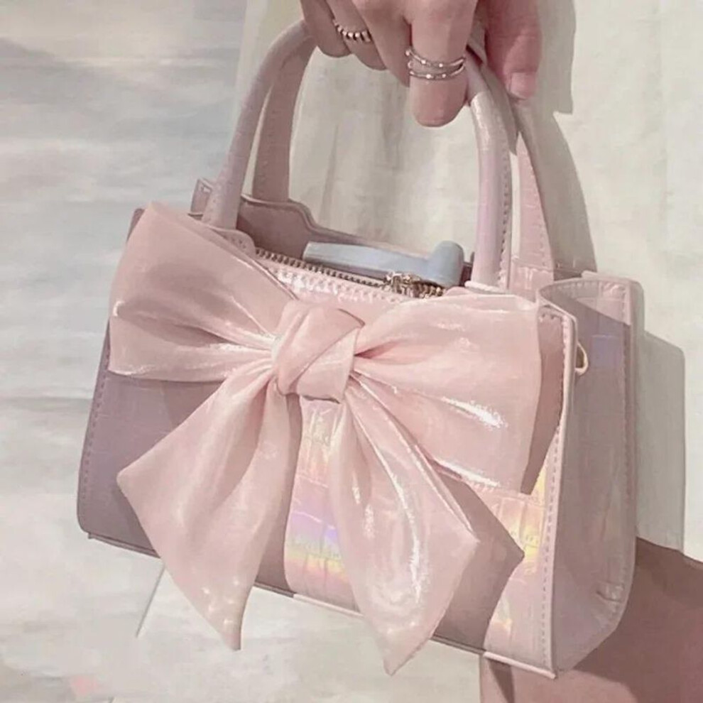 (pink) Fashion Women&apos;s Clutch Purse Handbags Summer Pink Bowknot Female Underarm Bags Sweet Girl&apos;s Small Square Shoulder Messenger Bag