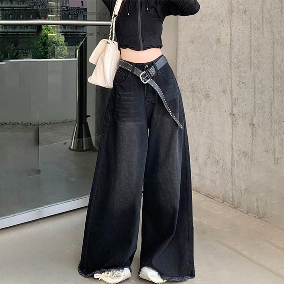 (black, M) Hot Girl Baggy Jeans Femenina Y2k Street Vintage Washed To Make Old Fried Straight Wide-leg Denim Pants For Women